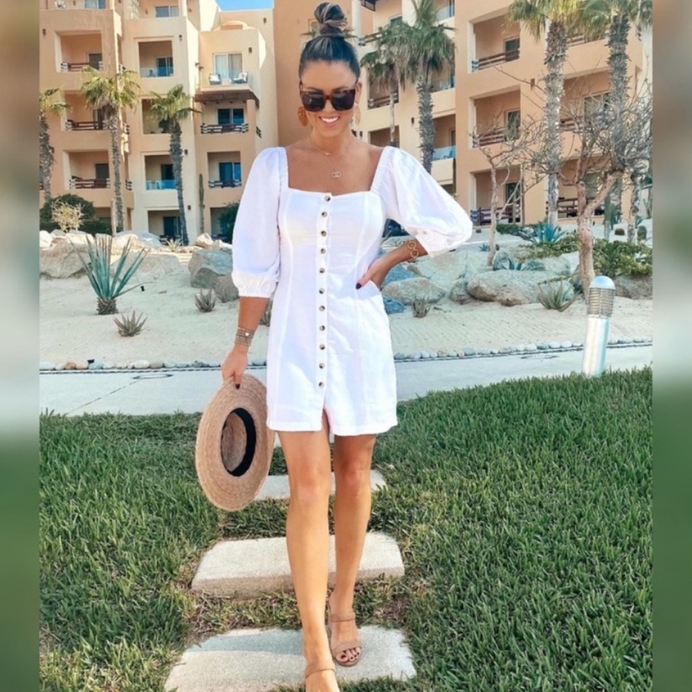 NWT L*Space Marina Button Down Balloon Sleeve Mini Dress White Size Medium